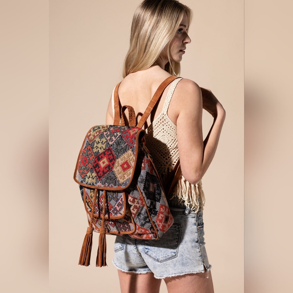 Embroidered Backpack - Unique Artisan Embellished Ethnic Look -Fully Fine Cotton - Picture 12 of 16